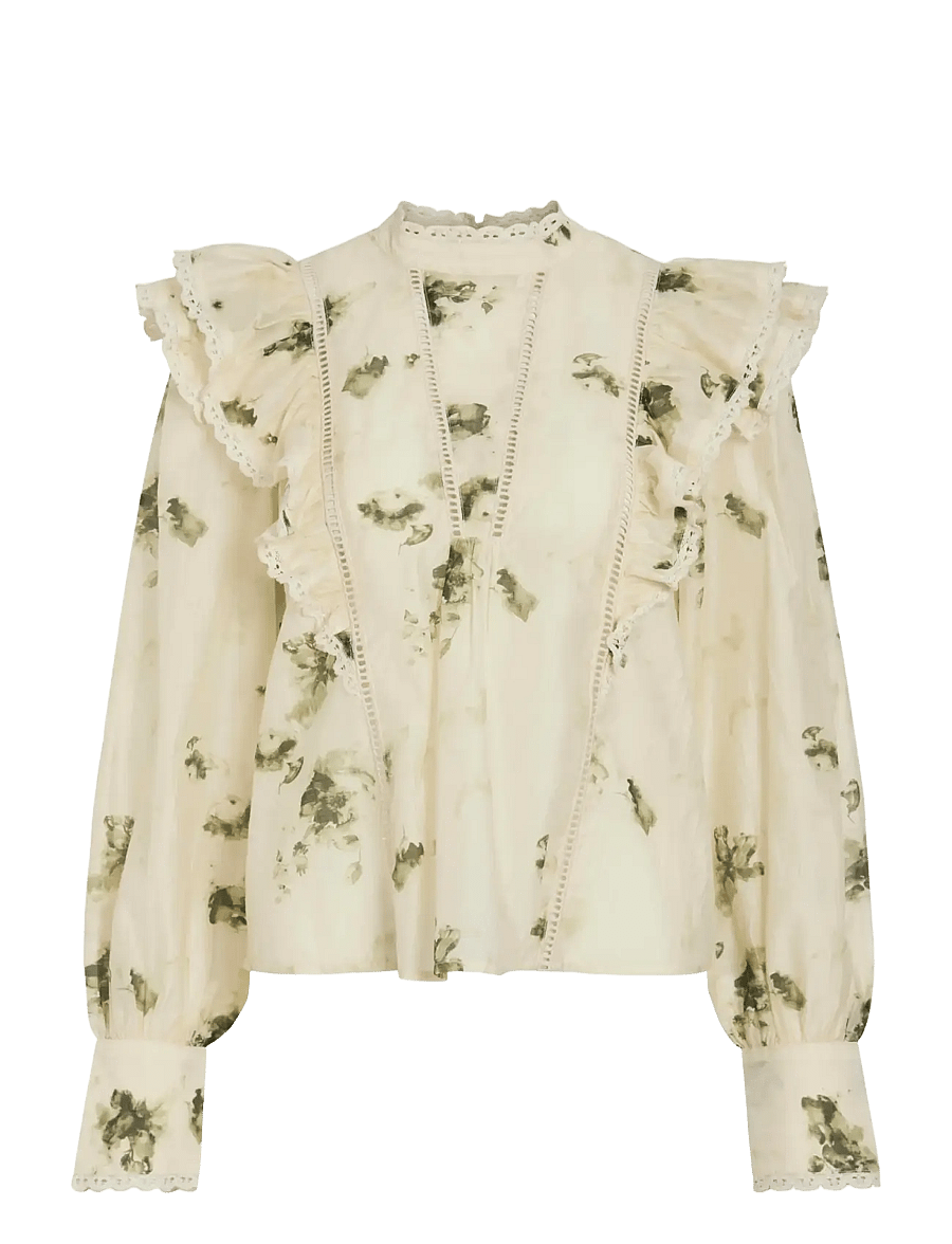 Vila - VIREMO L/S FRILL TOP - langärmelige blusen - birch - 0