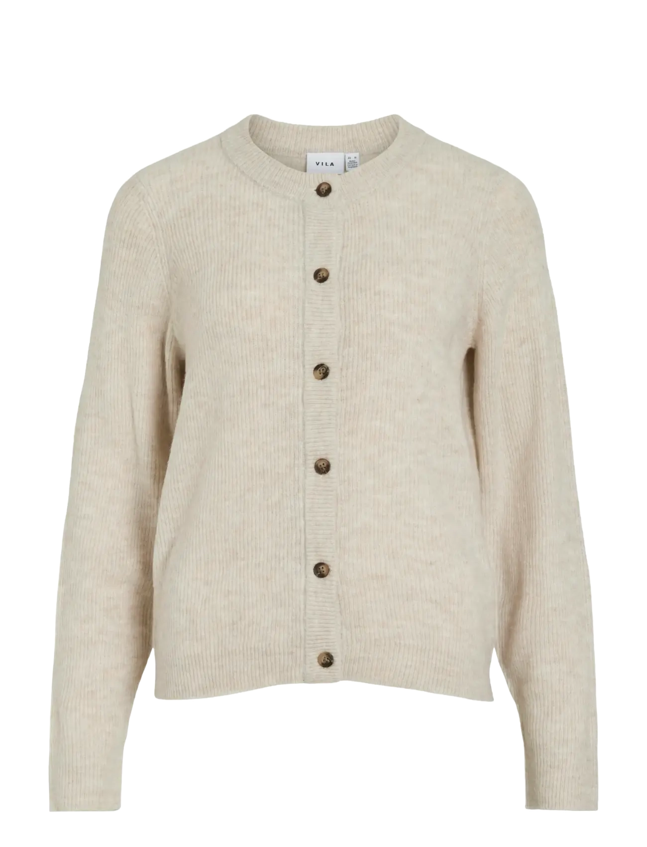 VIVIOLI O-NECK RIB KNIT CARDIGAN-NOOS - SUPER LIGHT NATURAL MELAN