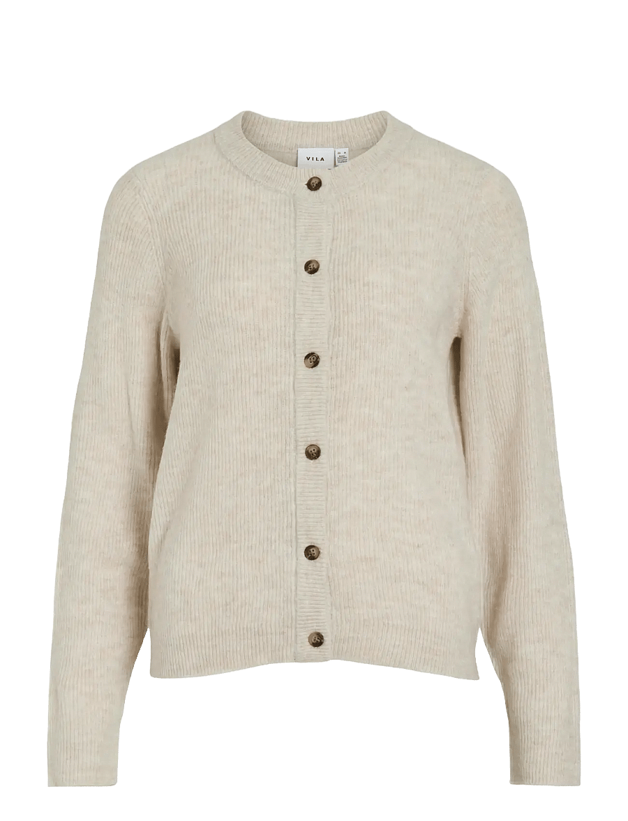 Vila - VIVIOLI O-NECK RIB KNIT CARDIGAN-NOOS - strickjacken - super light natural melan - 1