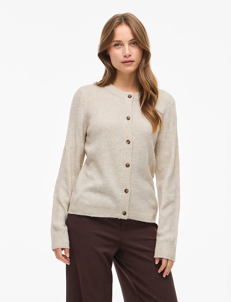 Vila - VIVIOLI O-NECK RIB KNIT CARDIGAN-NOOS - koftor - super light natural melan - 0