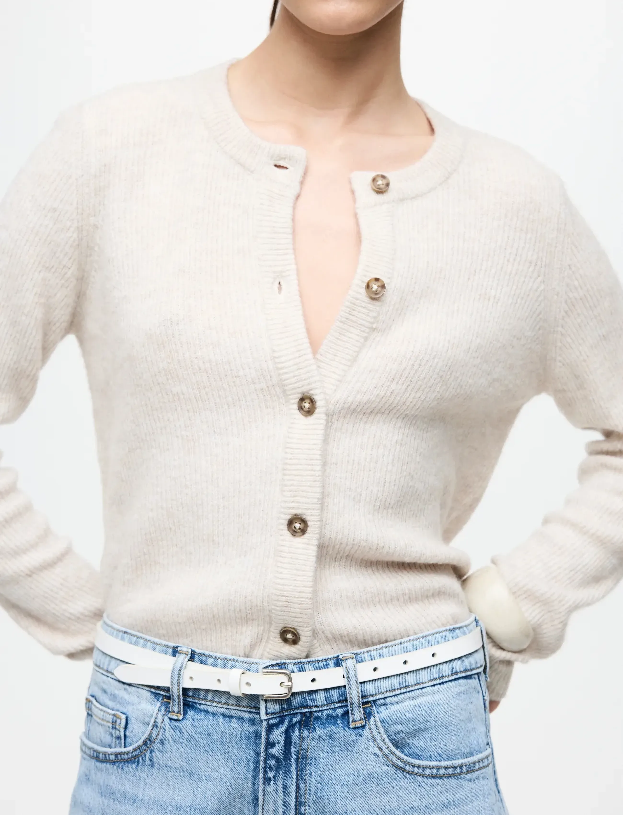 Vivioli O-Neck Rib Knit Cardigan-Noos 3