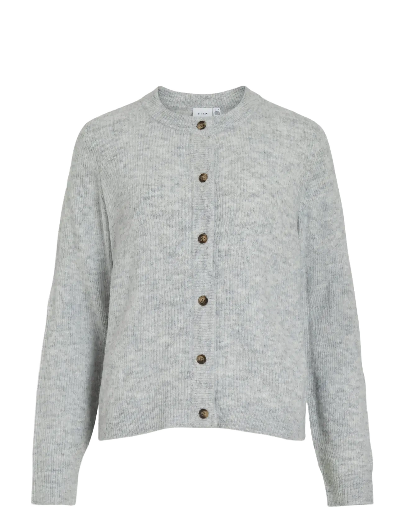VIVIOLI O-NECK RIB KNIT CARDIGAN-NOOS - LIGHT GREY MELANGE