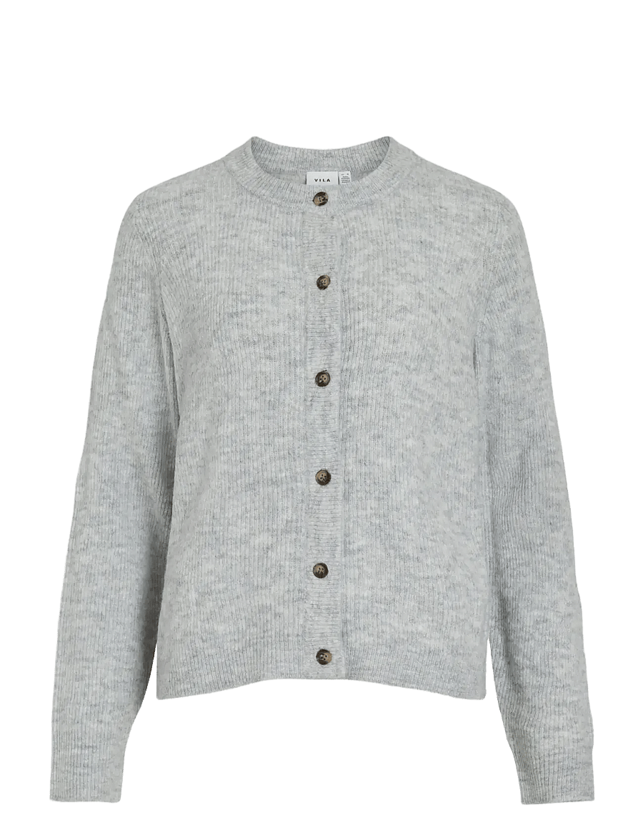 Vila - VIVIOLI O-NECK RIB KNIT CARDIGAN-NOOS - koftor - light grey melange - 1