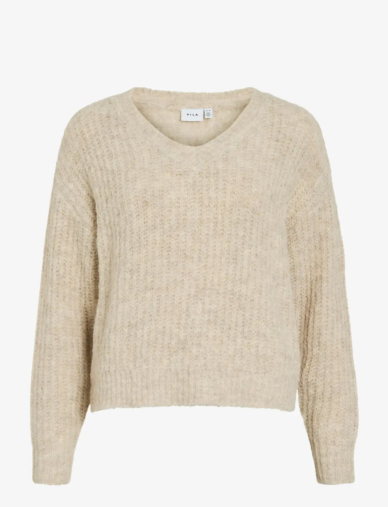 Vila - VILAMPE V-NECK L/S KNIT TOP-NOOS - stickade tröjor - super light natural melan - 1