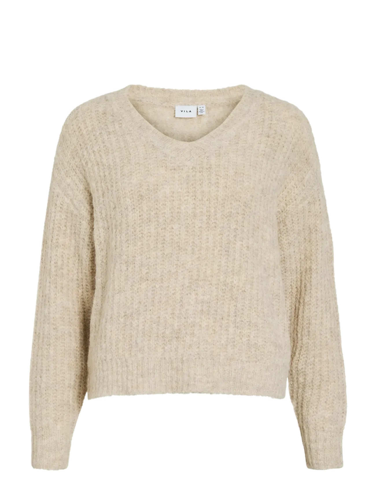 VILAMPE V-NECK L/S KNIT TOP-NOOS - SUPER LIGHT NATURAL MELAN