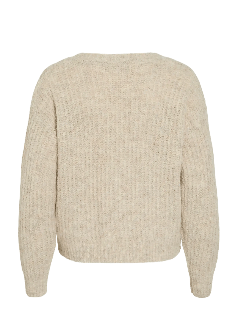 Vila - VILAMPE V-NECK L/S KNIT TOP-NOOS - stickade tröjor - super light natural melan - 2
