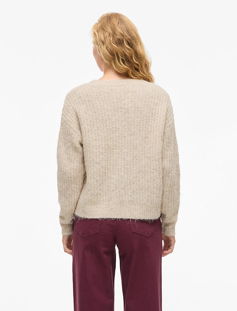 Vila - VILAMPE V-NECK L/S KNIT TOP-NOOS - stickade tröjor - super light natural melan - 3