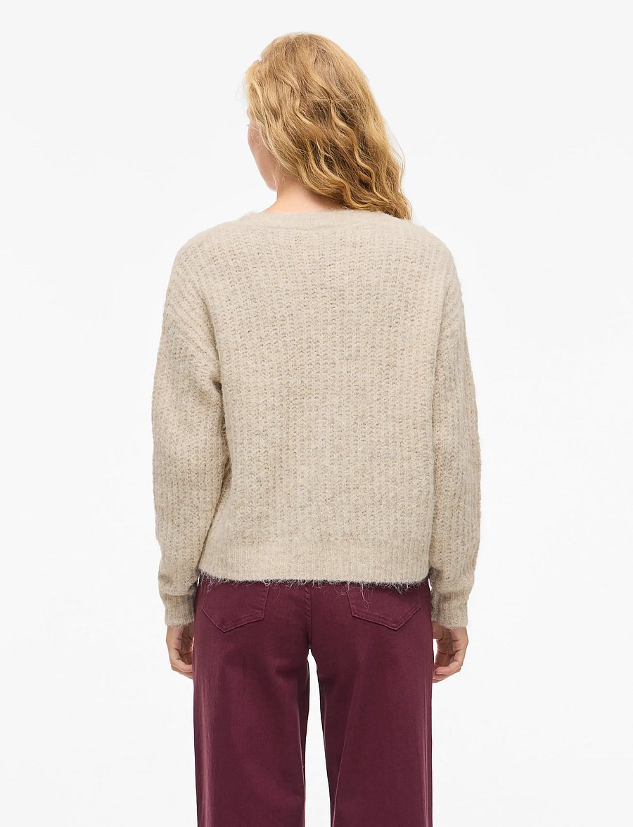 Vila - VILAMPE V-NECK L/S KNIT TOP-NOOS - pullover - super light natural melan - 3