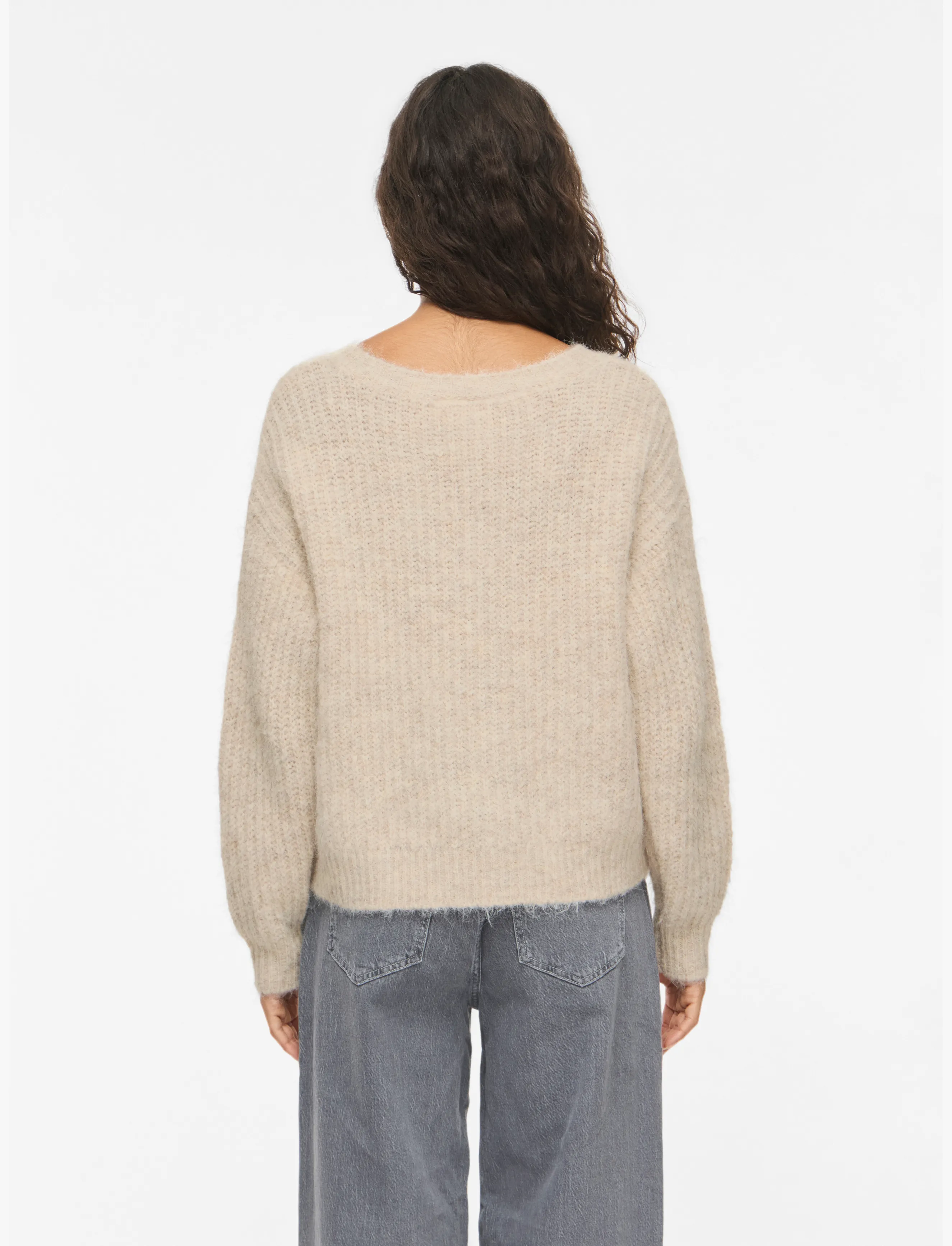 Vila - VILAMPE V-NECK L/S KNIT TOP-NOOS - stickade tröjor - super light natural melan - 3