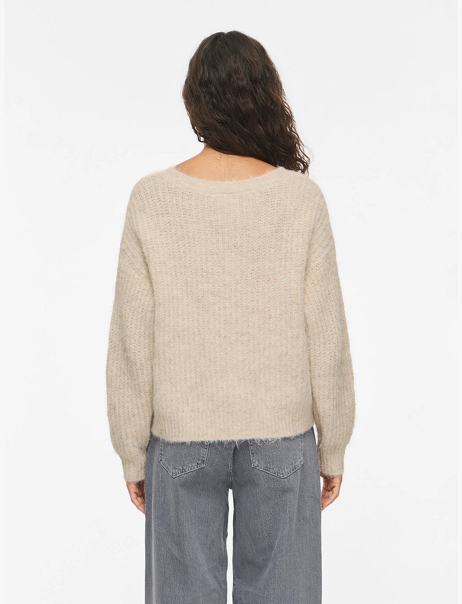 Vila - VILAMPE V-NECK L/S KNIT TOP-NOOS - stickade tröjor - super light natural melan - 3