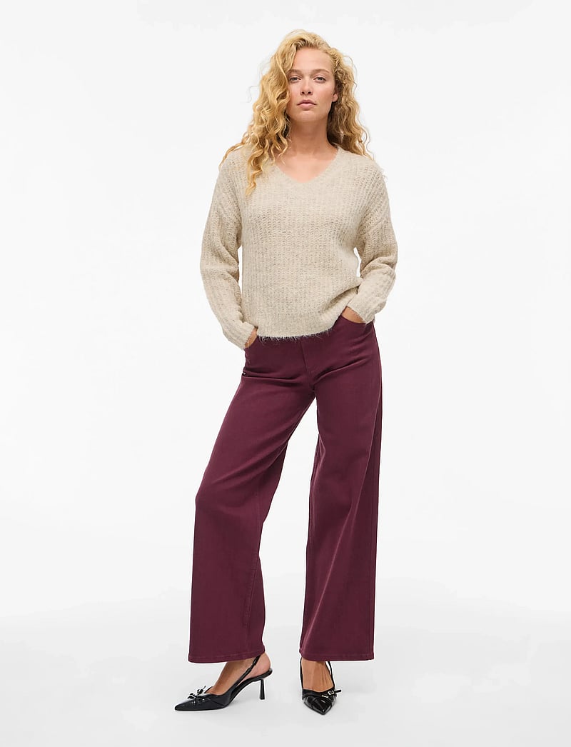 Vila - VILAMPE V-NECK L/S KNIT TOP-NOOS - stickade tröjor - super light natural melan - 4