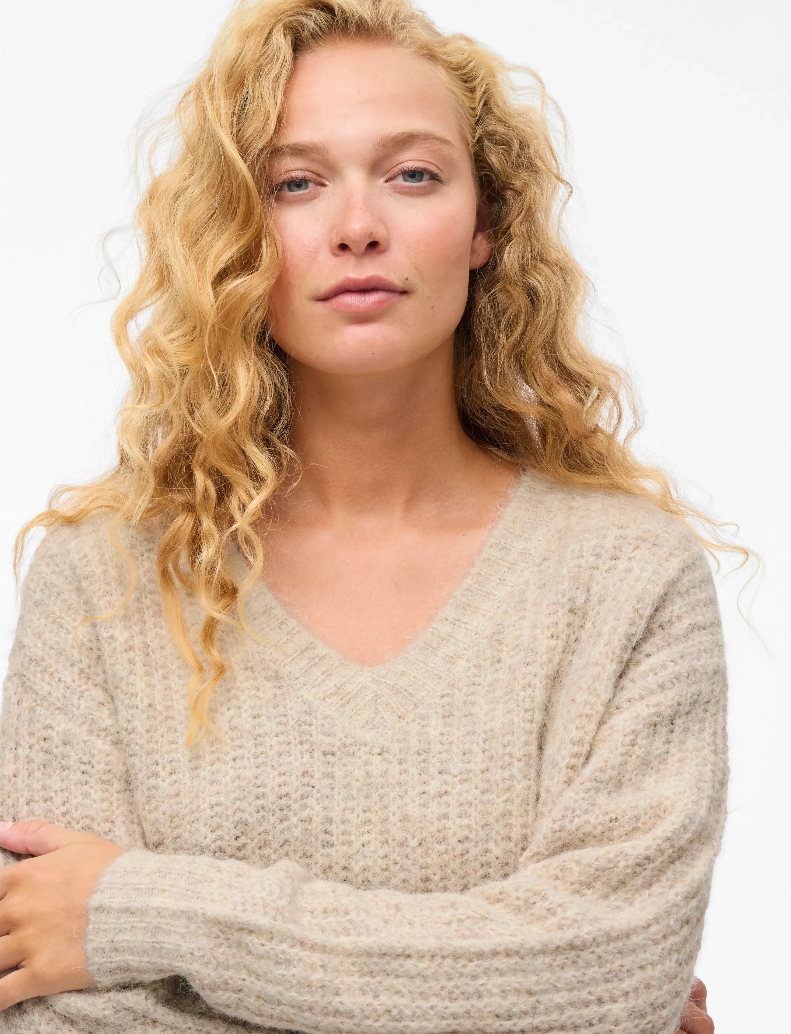 Vila - VILAMPE V-NECK L/S KNIT TOP-NOOS - pullover - super light natural melan - 5
