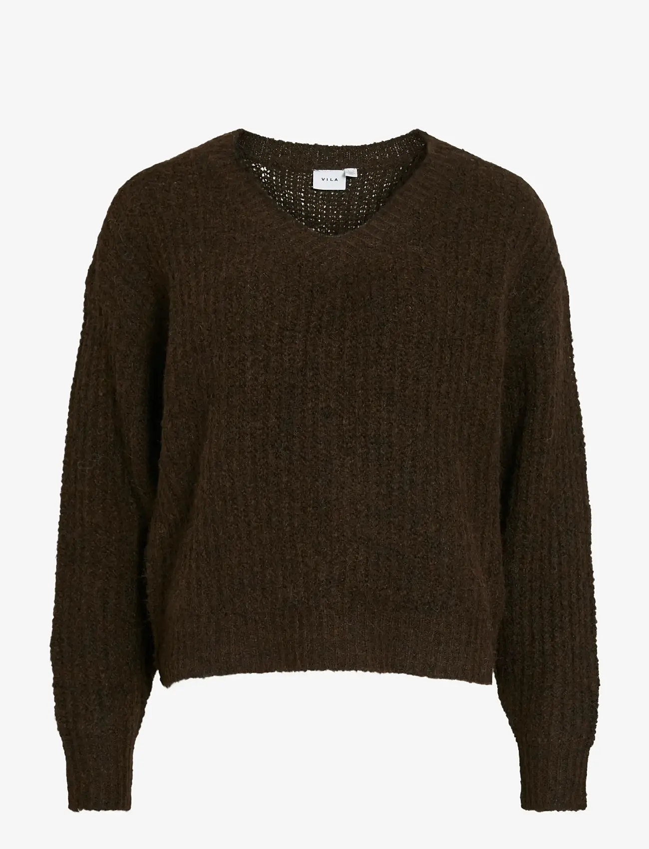 Vila - VILAMPE V-NECK L/S KNIT TOP-NOOS - stickade tröjor - coffee bean - 1