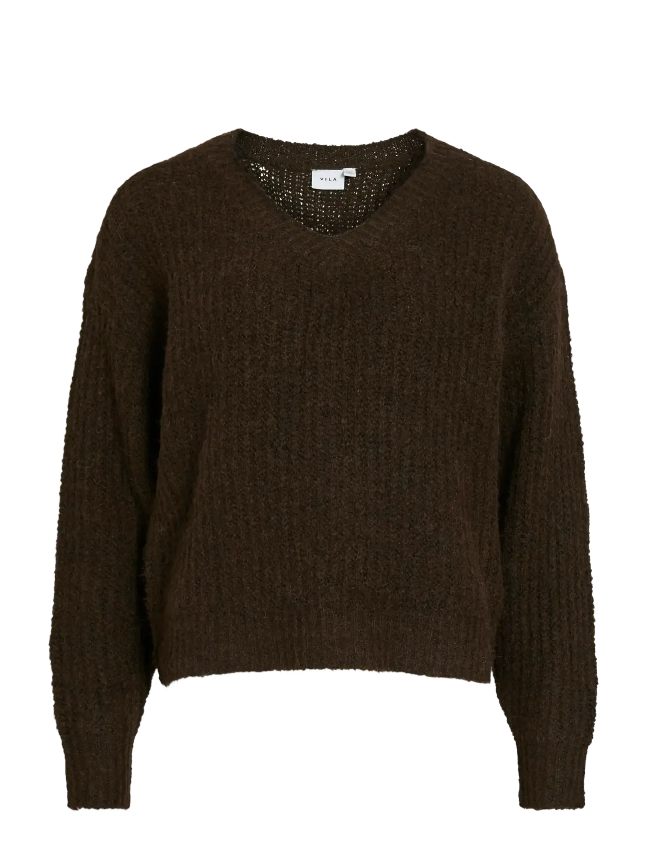 VILAMPE V-NECK L/S KNIT TOP-NOOS - COFFEE BEAN