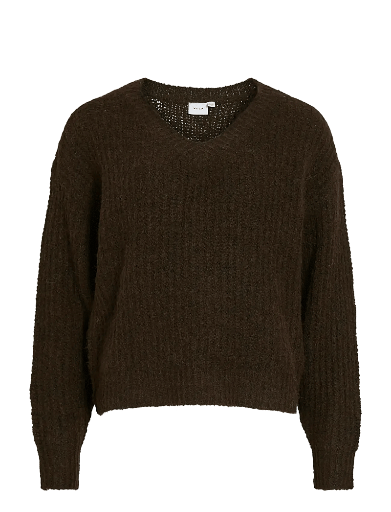 Vila - VILAMPE V-NECK L/S KNIT TOP-NOOS - stickade tröjor - coffee bean - 1