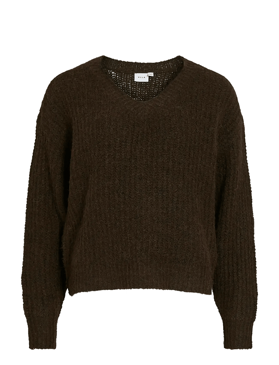 Vila - VILAMPE V-NECK L/S KNIT TOP-NOOS - pullover - coffee bean - 1