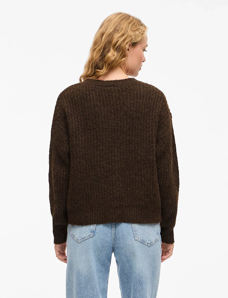 Vila - VILAMPE V-NECK L/S KNIT TOP-NOOS - stickade tröjor - coffee bean - 3