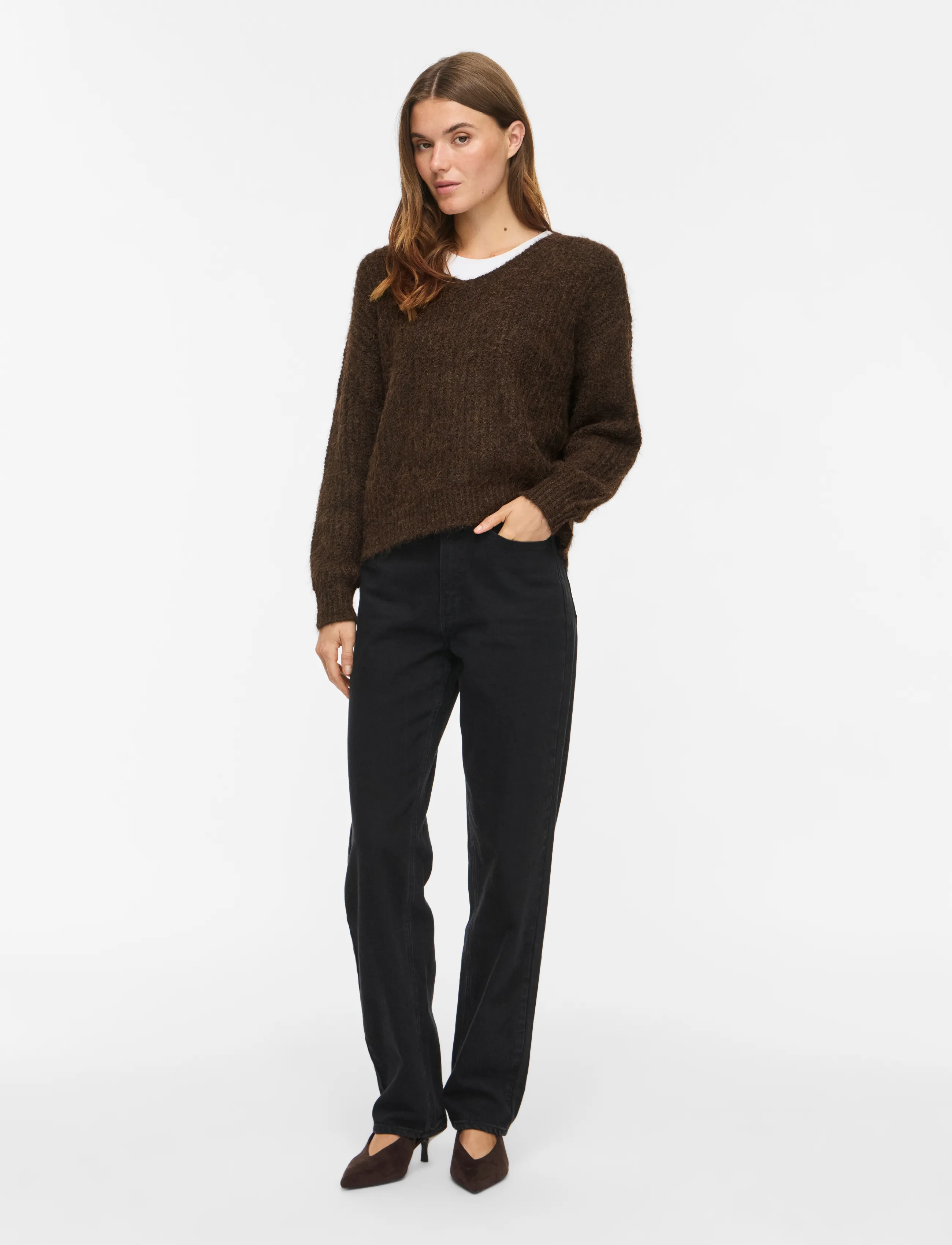 Vila - VILAMPE V-NECK L/S KNIT TOP-NOOS - jumpers - coffee bean - 4