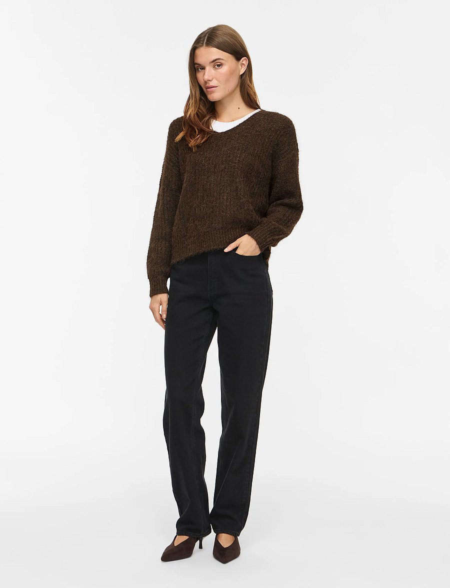Vila - VILAMPE V-NECK L/S KNIT TOP-NOOS - gebreide truien - coffee bean - 4