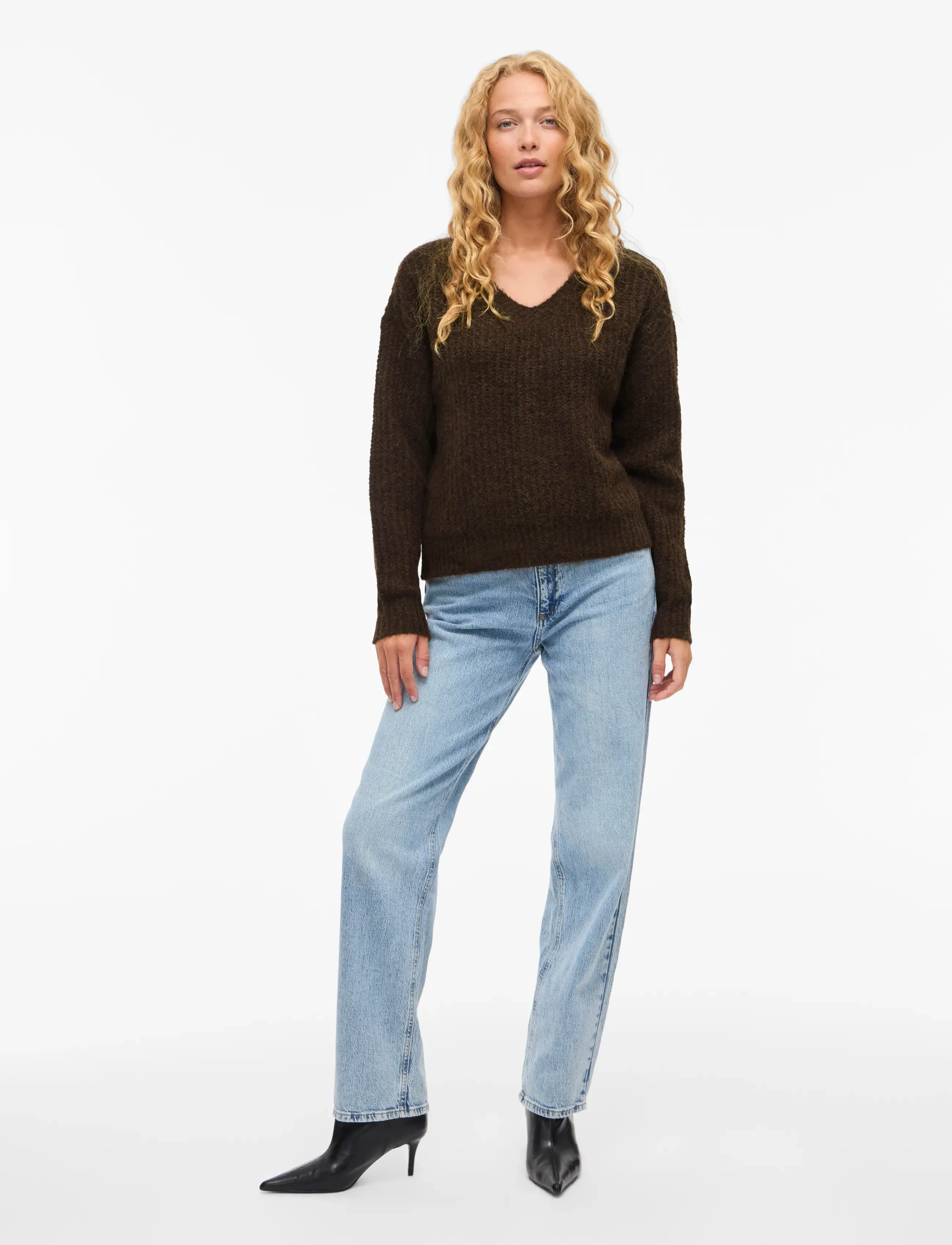 Vila - VILAMPE V-NECK L/S KNIT TOP-NOOS - striktrøjer - coffee bean - 5