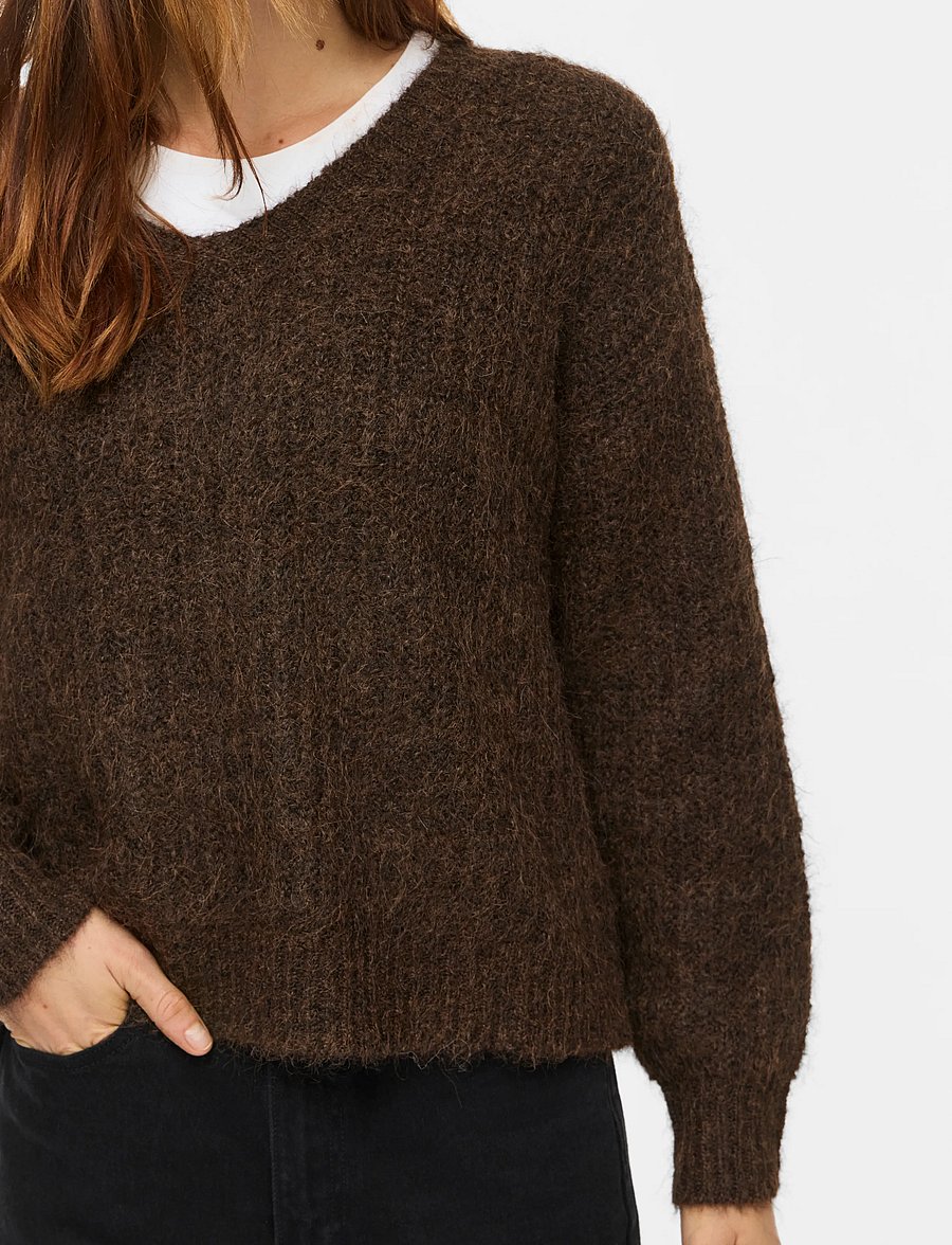 Vila - VILAMPE V-NECK L/S KNIT TOP-NOOS - gebreide truien - coffee bean - 5