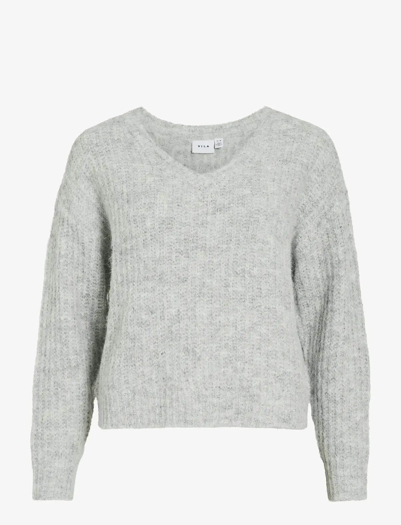Vila - VILAMPE V-NECK L/S KNIT TOP-NOOS - jumpers - medium grey melange - 1