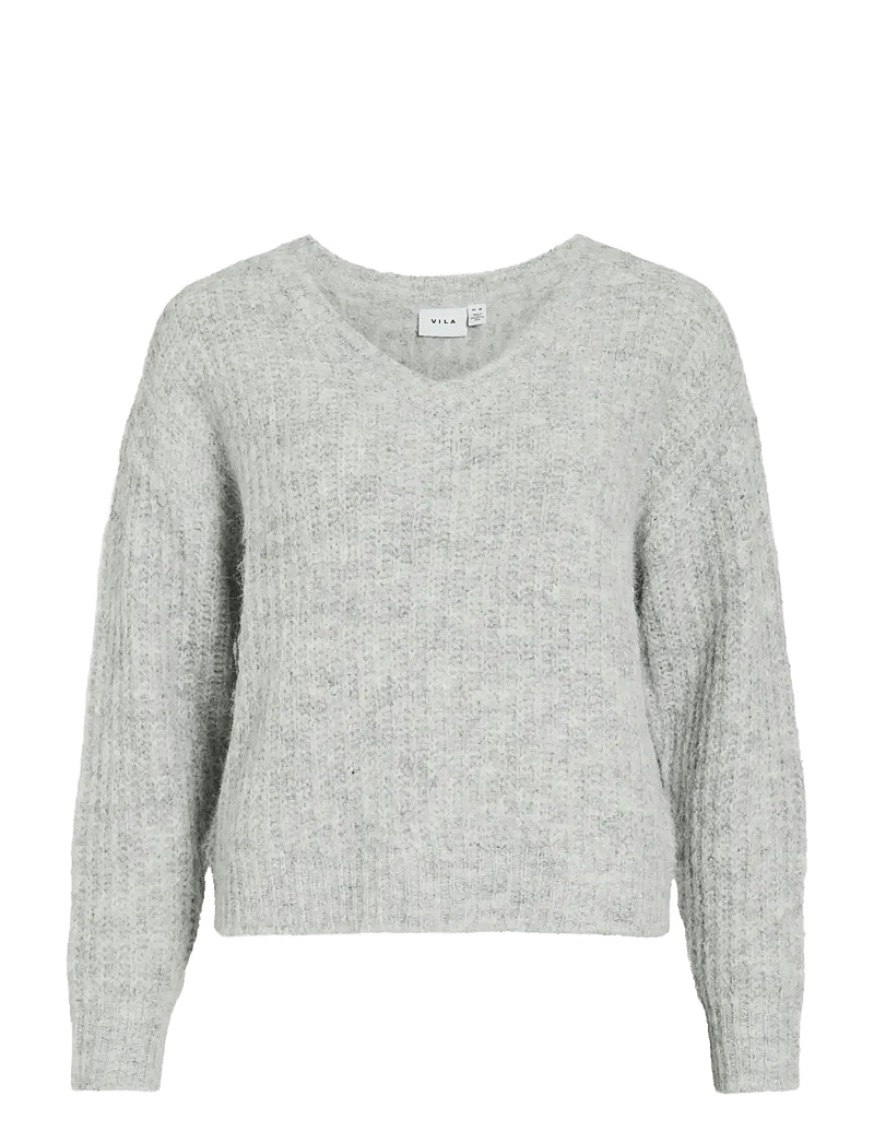 Vila - VILAMPE V-NECK L/S KNIT TOP-NOOS - sviitrid - medium grey melange - 1
