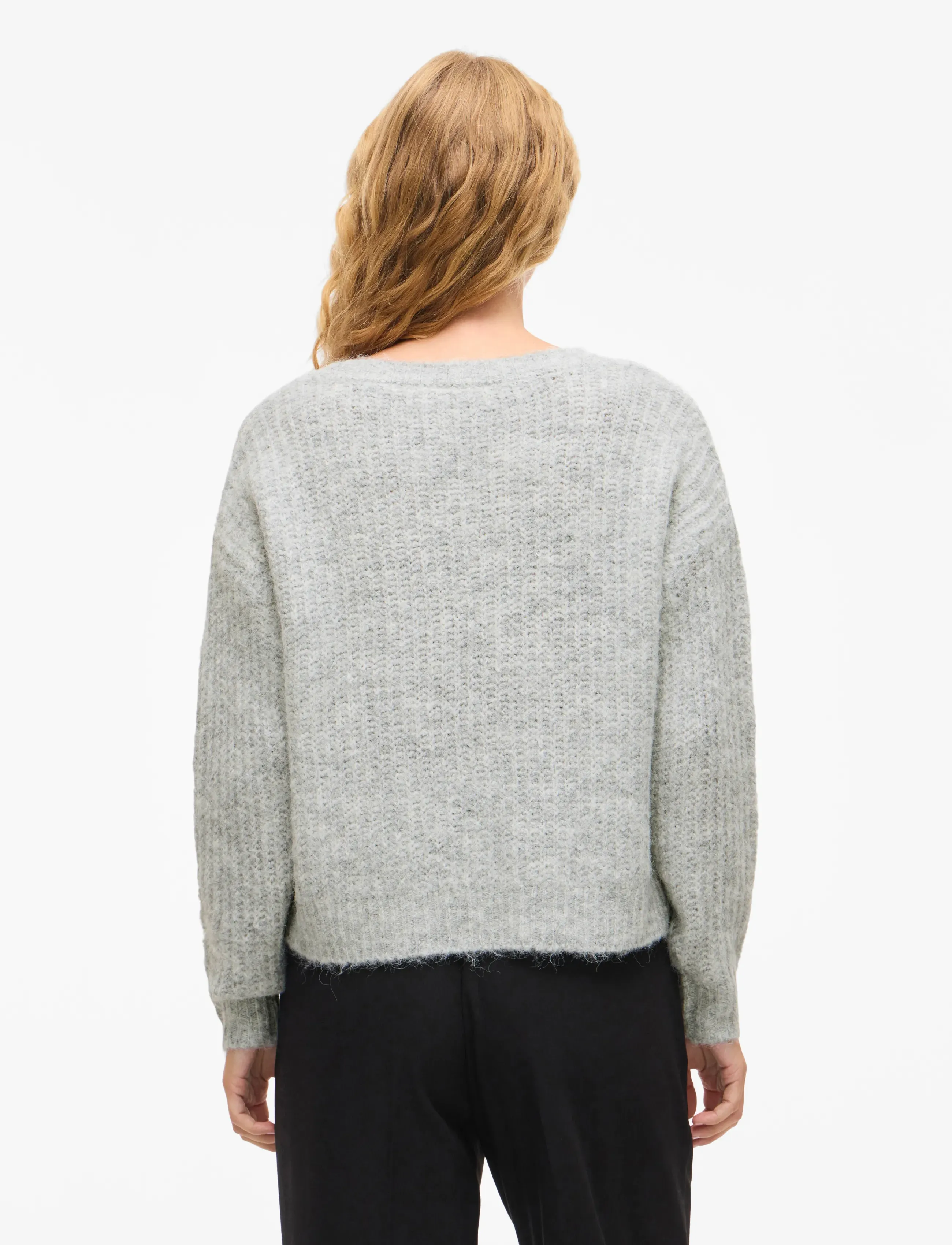 Vila - VILAMPE V-NECK L/S KNIT TOP-NOOS - sviitrid - medium grey melange - 3