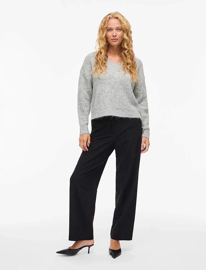 Vila - VILAMPE V-NECK L/S KNIT TOP-NOOS - sviitrid - medium grey melange - 4