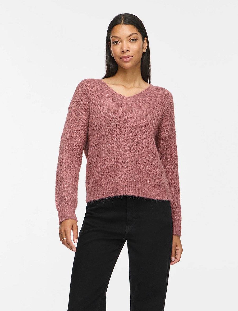 Vila - VILAMPE V-NECK L/S KNIT TOP-NOOS - kampsunid - nostalgia rose - 0