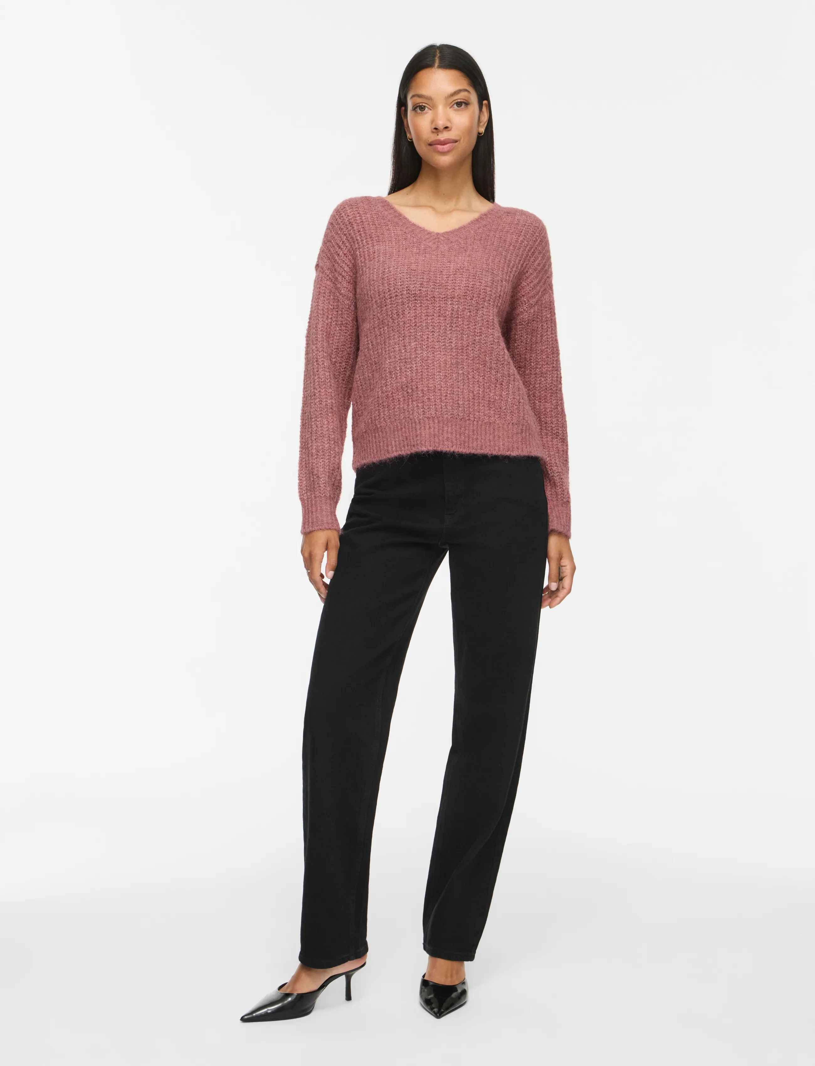Vila - VILAMPE V-NECK L/S KNIT TOP-NOOS - kampsunid - nostalgia rose - 4