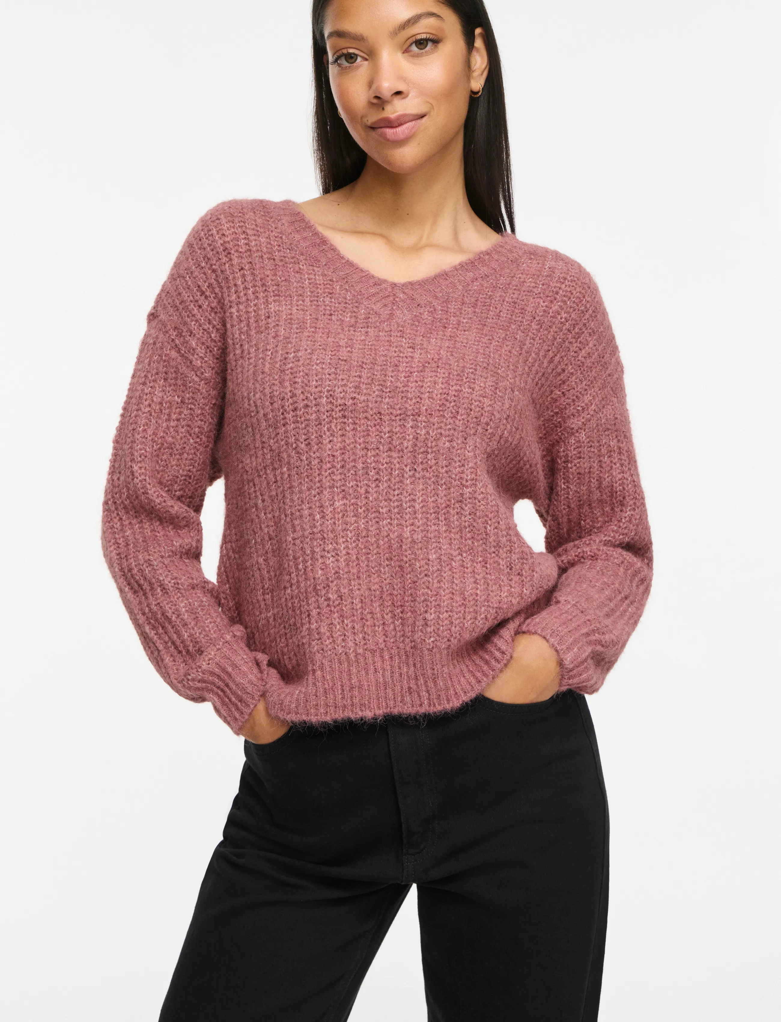 Vila - VILAMPE V-NECK L/S KNIT TOP-NOOS - kampsunid - nostalgia rose - 5