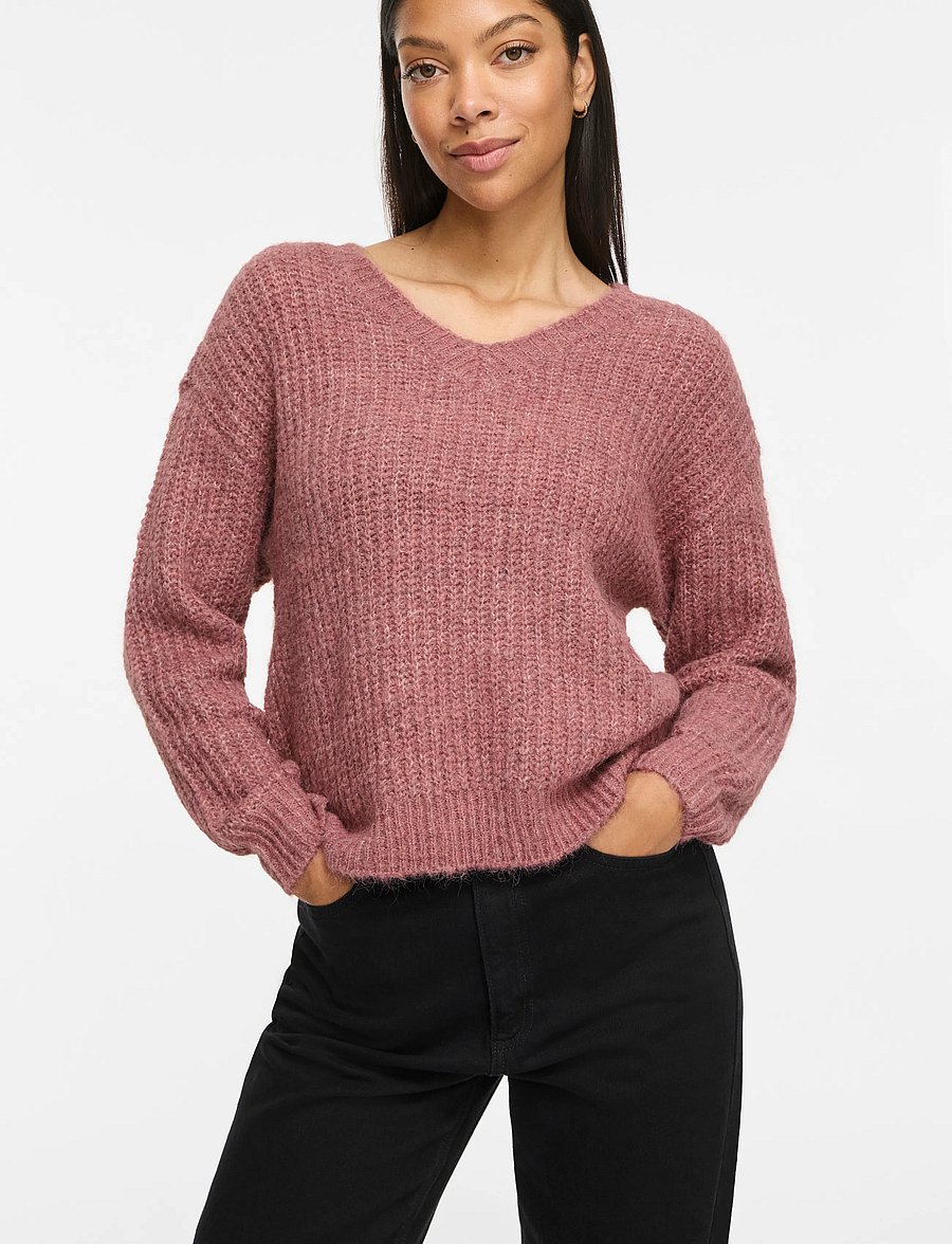 Vila - VILAMPE V-NECK L/S KNIT TOP-NOOS - kampsunid - nostalgia rose - 5