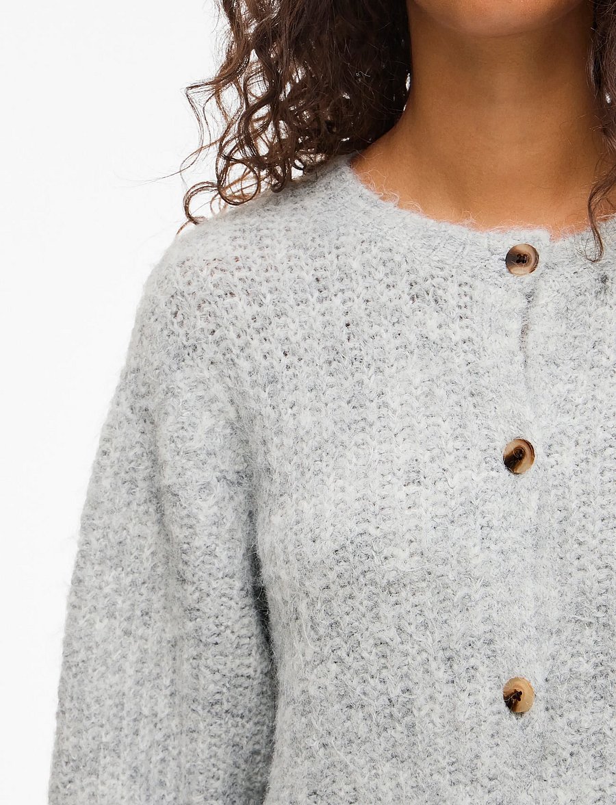 Vila - VILAMPE O-NECK L/S KNIT CARDIGAN-NOOS - cardigans - medium grey melange - 5