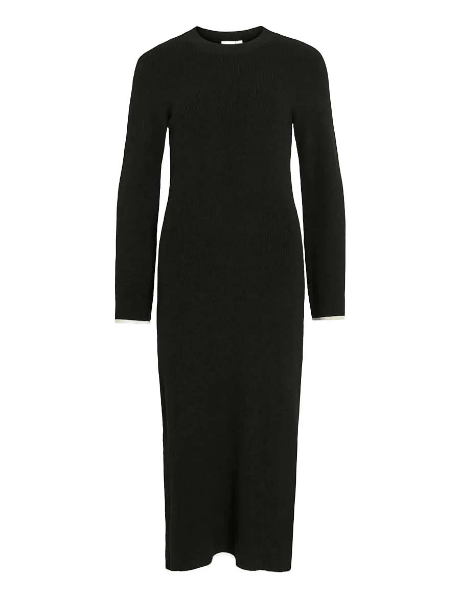 Vila - VIKERRY O-NECK L/S KNIT MAXI DRESS-NOOS - adītas kleitas - black beauty - 1