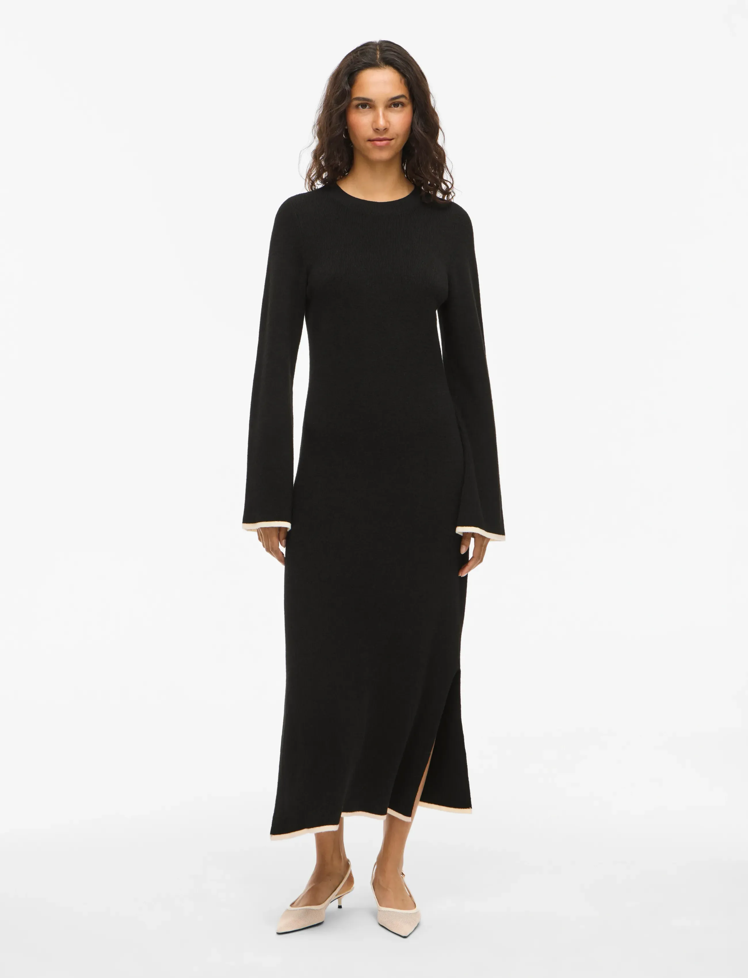 Vila Vikerry O-Neck L/S Knit Maxi Dress-Noos, L, Black, Kjoler > Knælange Og Midi, Dame