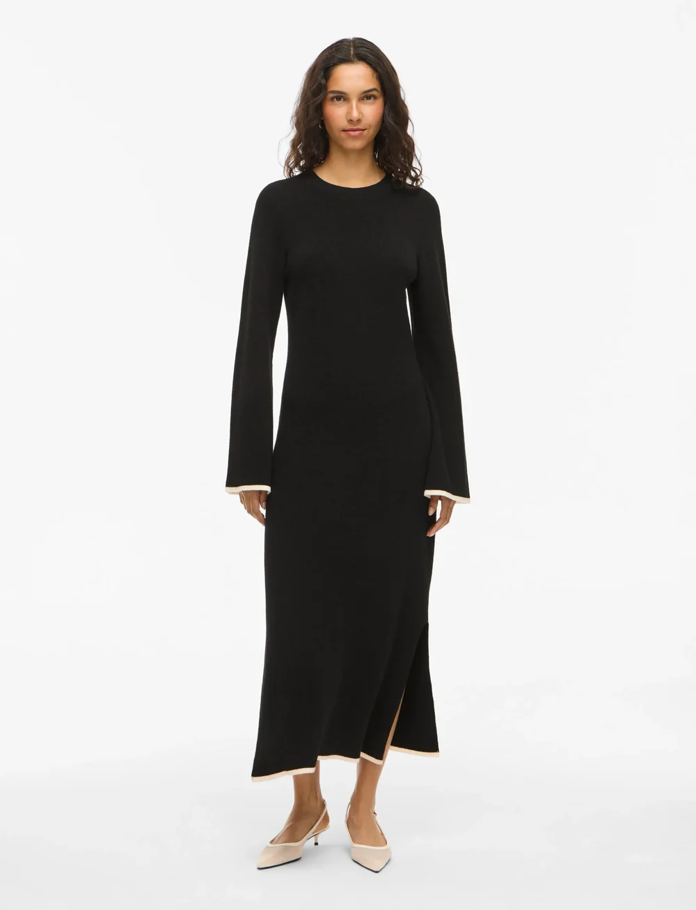 Vila - VIKERRY O-NECK L/S KNIT MAXI DRESS-NOOS - stickade klänningar - black beauty - 0