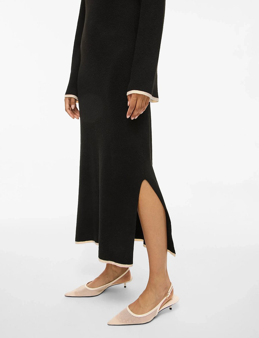 Vila - VIKERRY O-NECK L/S KNIT MAXI DRESS-NOOS - adītas kleitas - black beauty - 4