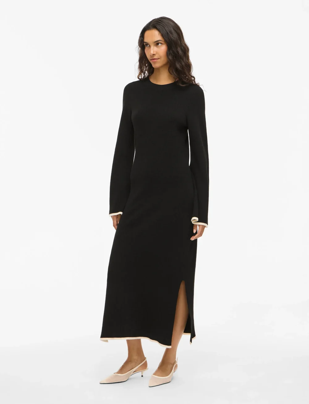 Vila - VIKERRY O-NECK L/S KNIT MAXI DRESS-NOOS - stickade klänningar - black beauty - 5