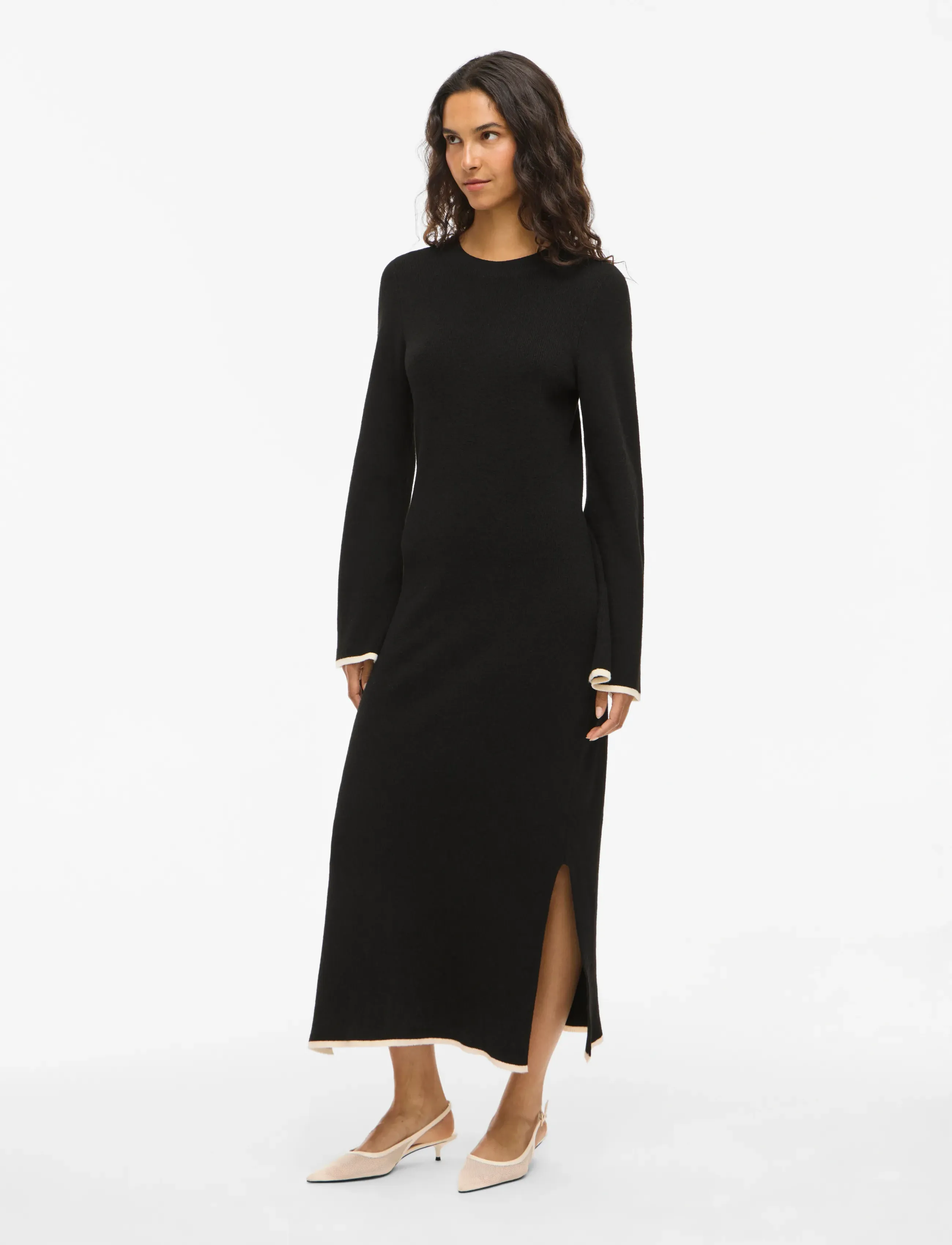 Vila - VIKERRY O-NECK L/S KNIT MAXI DRESS-NOOS - strikkjoler - black beauty - 5
