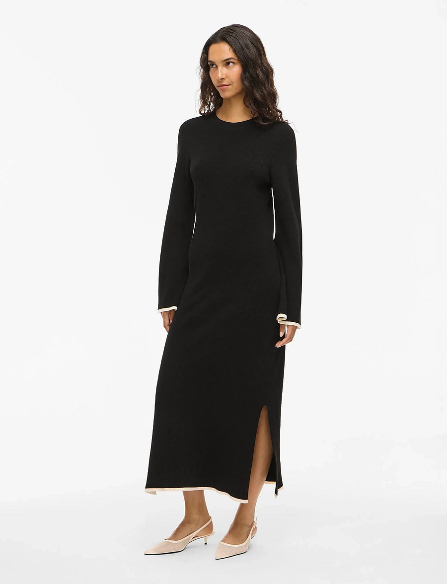Vila - VIKERRY O-NECK L/S KNIT MAXI DRESS-NOOS - adītas kleitas - black beauty - 5