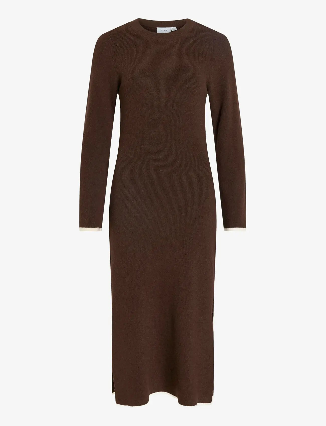 Vila - VIKERRY O-NECK L/S KNIT MAXI DRESS-NOOS - knitted dresses - coffee bean - 1