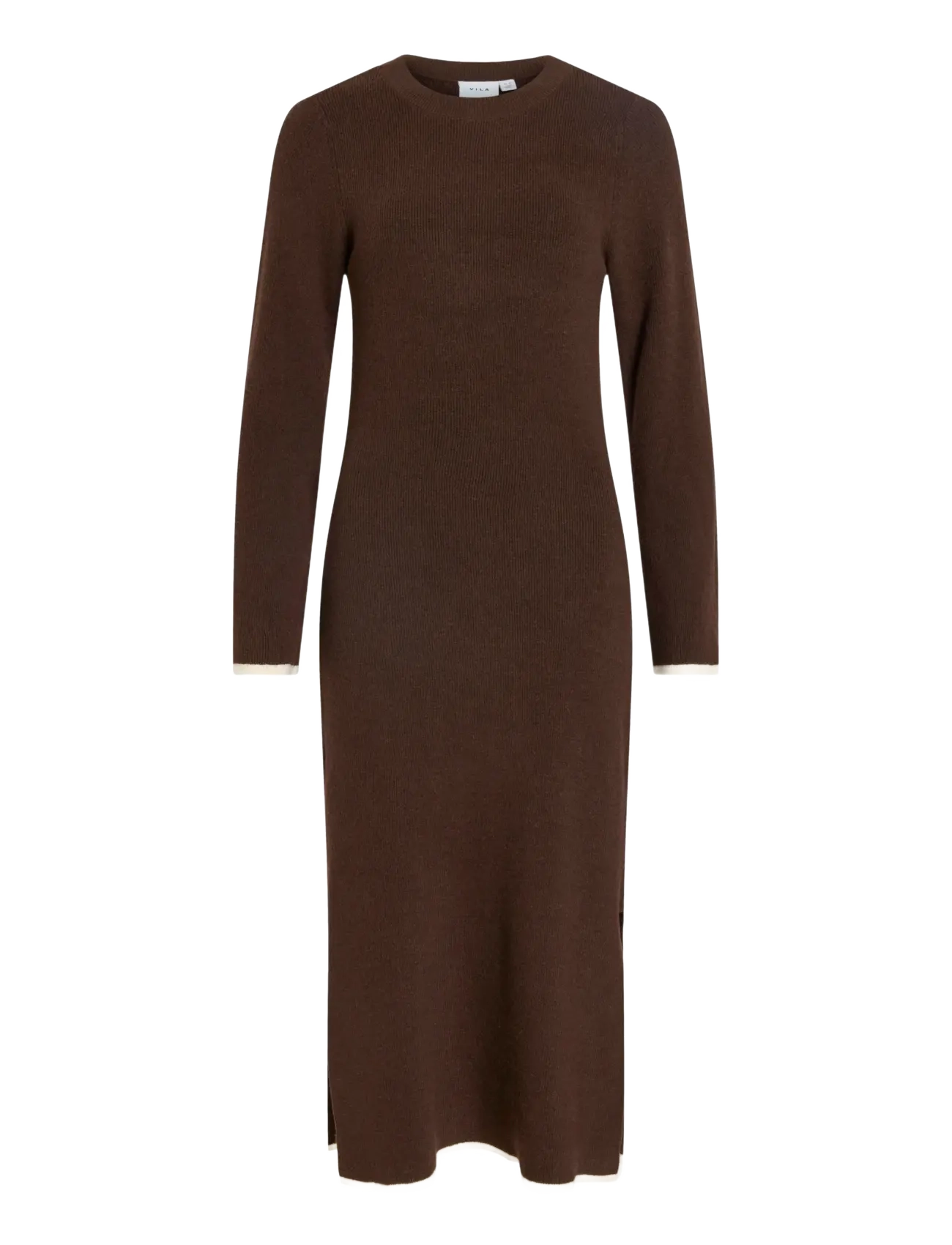 Vila - VIKERRY O-NECK L/S KNIT MAXI DRESS-NOOS - prjónaðir kjólar - coffee bean - 1