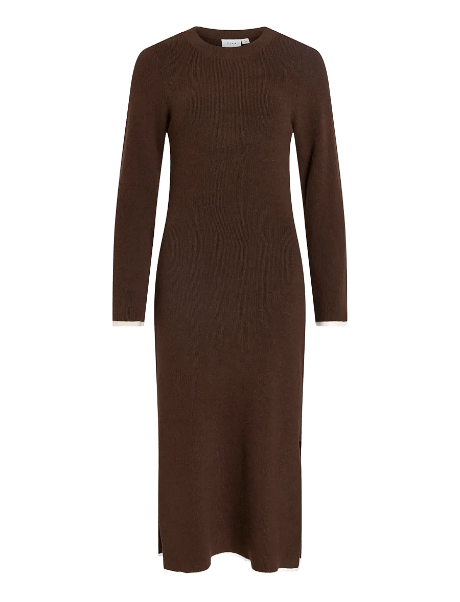 Vila - VIKERRY O-NECK L/S KNIT MAXI DRESS-NOOS - adītas kleitas - coffee bean - 1