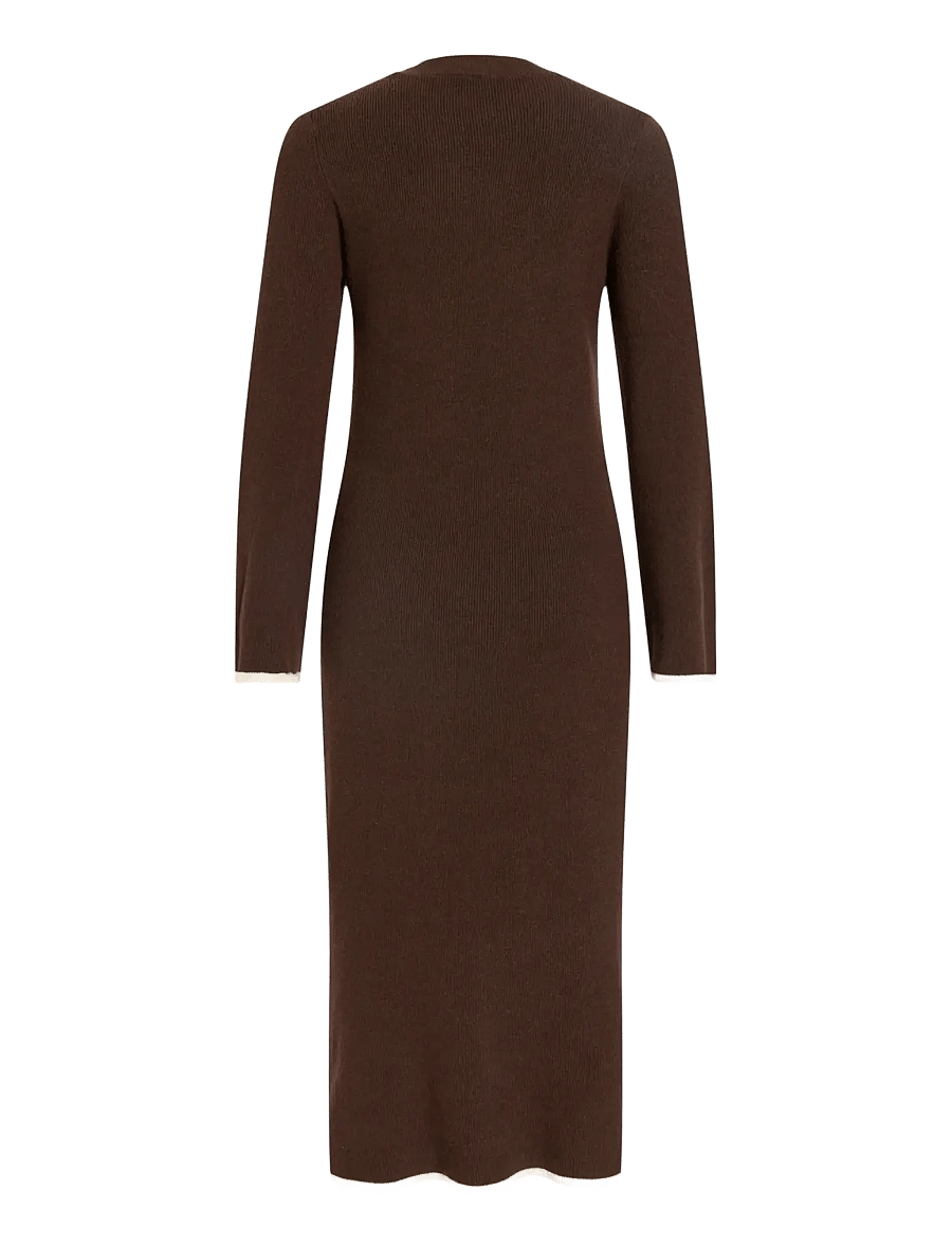 Vila - VIKERRY O-NECK L/S KNIT MAXI DRESS-NOOS - adītas kleitas - coffee bean - 2