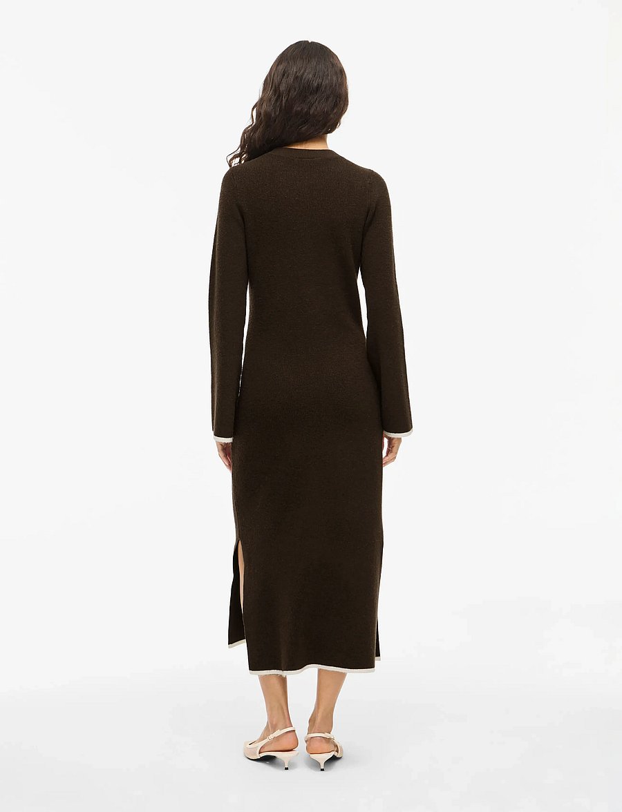 Vila - VIKERRY O-NECK L/S KNIT MAXI DRESS-NOOS - adītas kleitas - coffee bean - 3