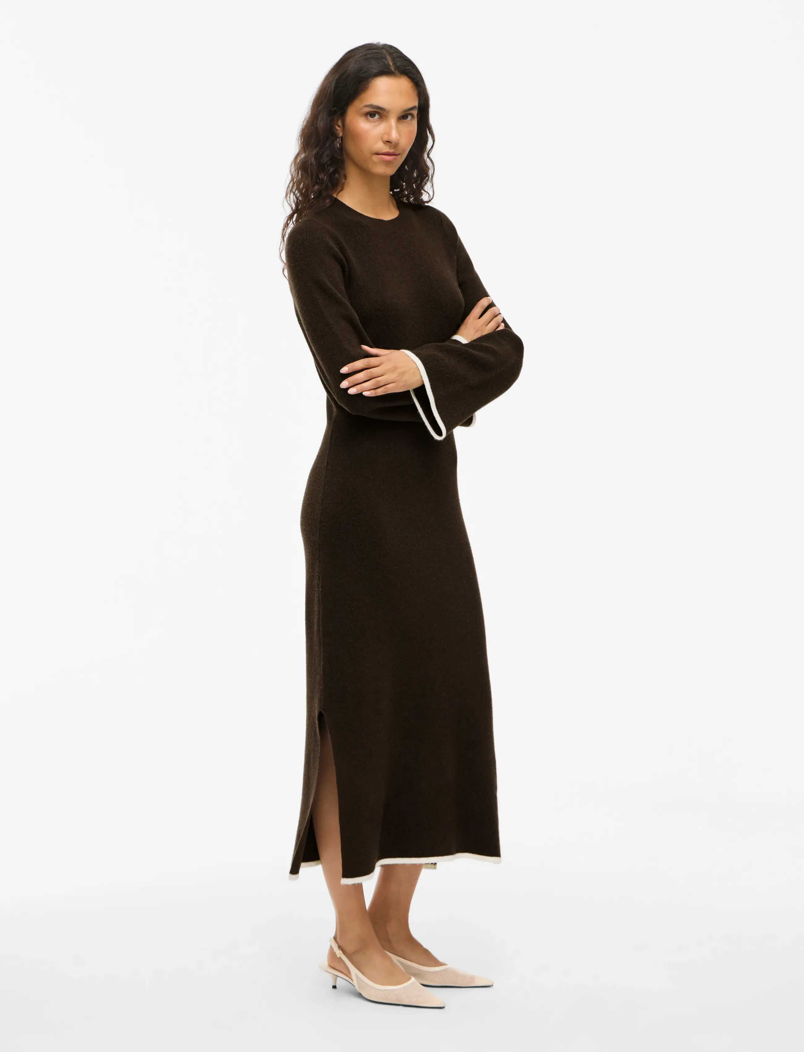 Vila - VIKERRY O-NECK L/S KNIT MAXI DRESS-NOOS - prjónaðir kjólar - coffee bean - 4