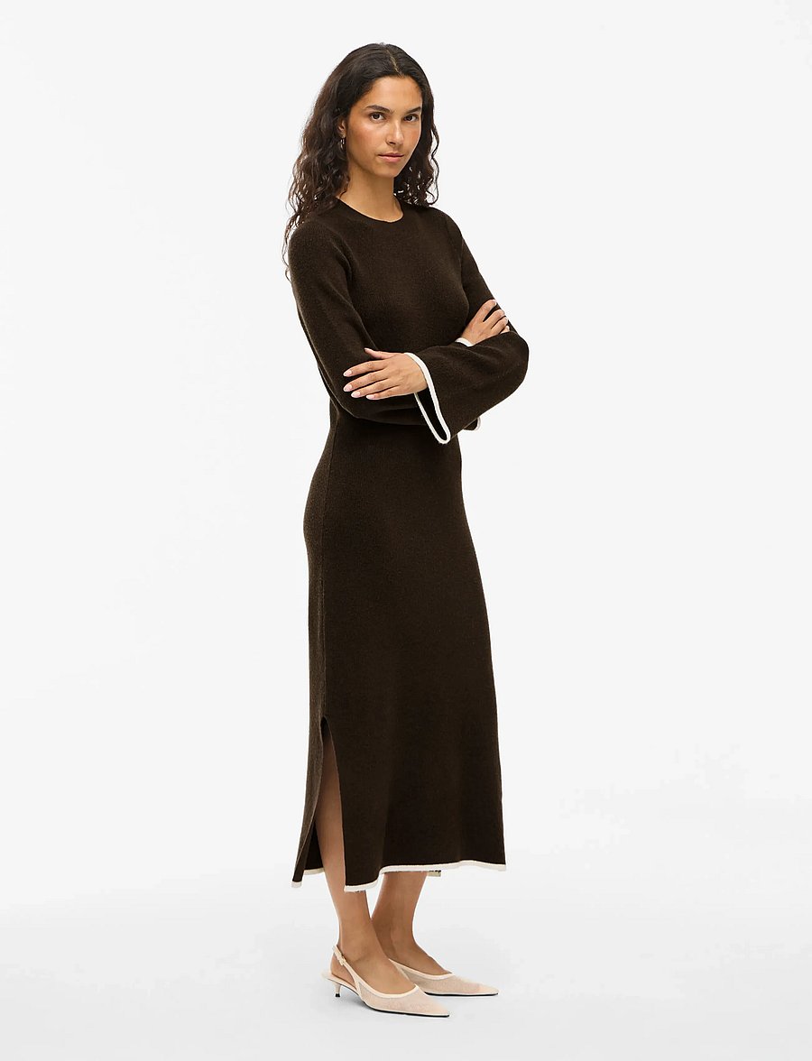 Vila - VIKERRY O-NECK L/S KNIT MAXI DRESS-NOOS - adītas kleitas - coffee bean - 4