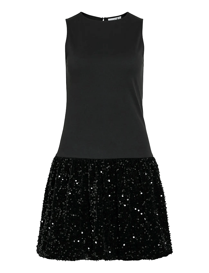 Vila - VIBELIEVE S/S MIX SEQUINS DRESS/PTY/KA - paljettklänningar - black - 0