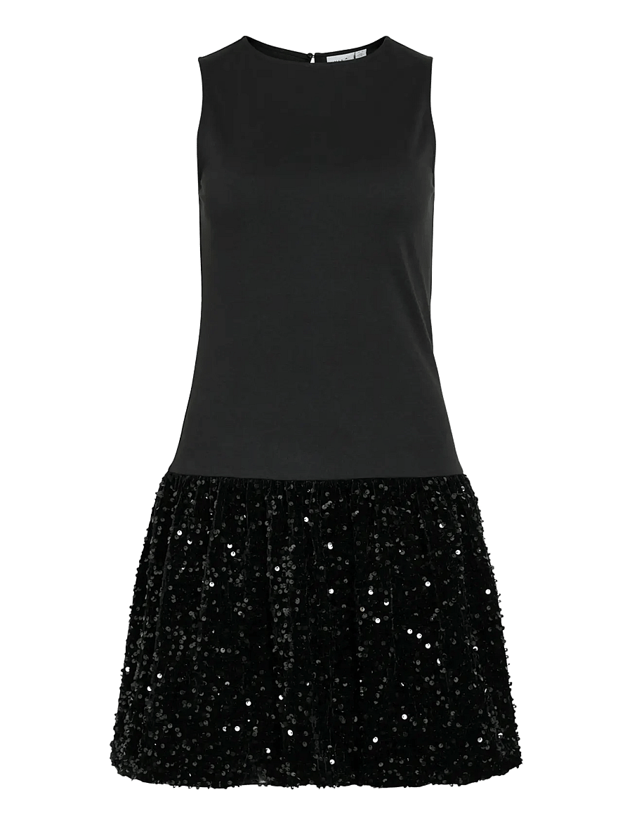 Vila - VIBELIEVE S/S MIX SEQUINS DRESS/1/PTY/KA - paillettenkleider - black - 0